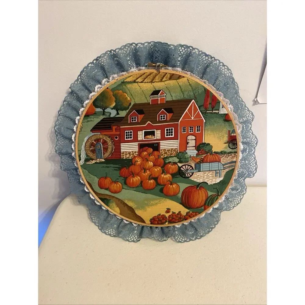 Vintage Country Store Wall Art Farmhouse Fall Season Autumn Halloween Hoop 10”